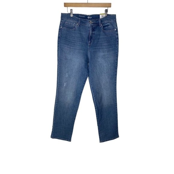 Style&co. Womens Straight High Rise Slimming Pocket Distressed Jean Size 12 - Picture 1 of 8